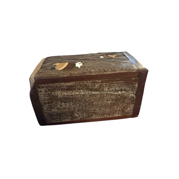 Vintage Handmade Wooden Tea Bag Te Box Brown Teak Wood 2 Slots Armadillo - Picture 5 of 9